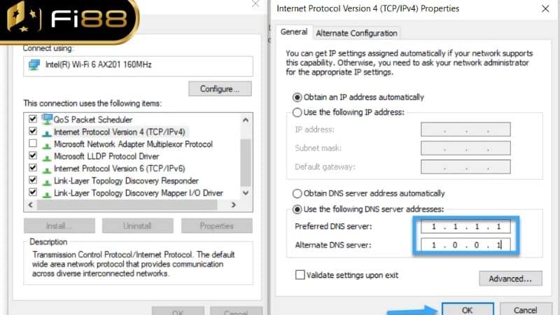 Hướng dẫn đổi DNS để truy cập link web mới Fi88